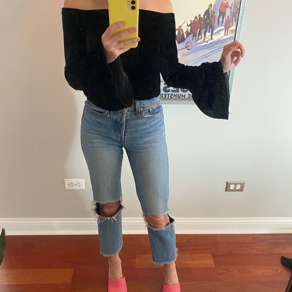 Off the Shoulder Velvet Sweater